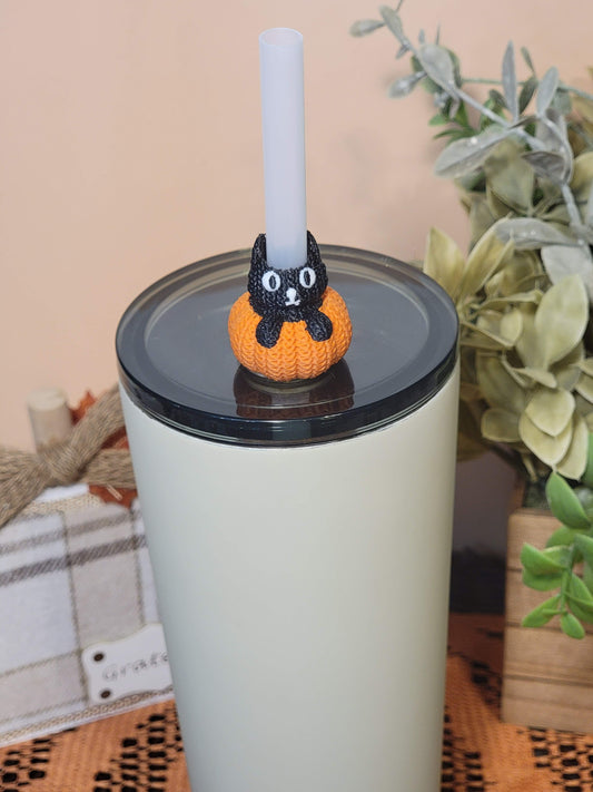 Cat in Pumpkin Straw Topper